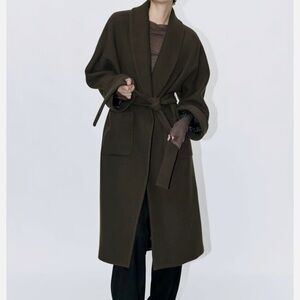 Zara Olive Green Wrap Coat with Belt
